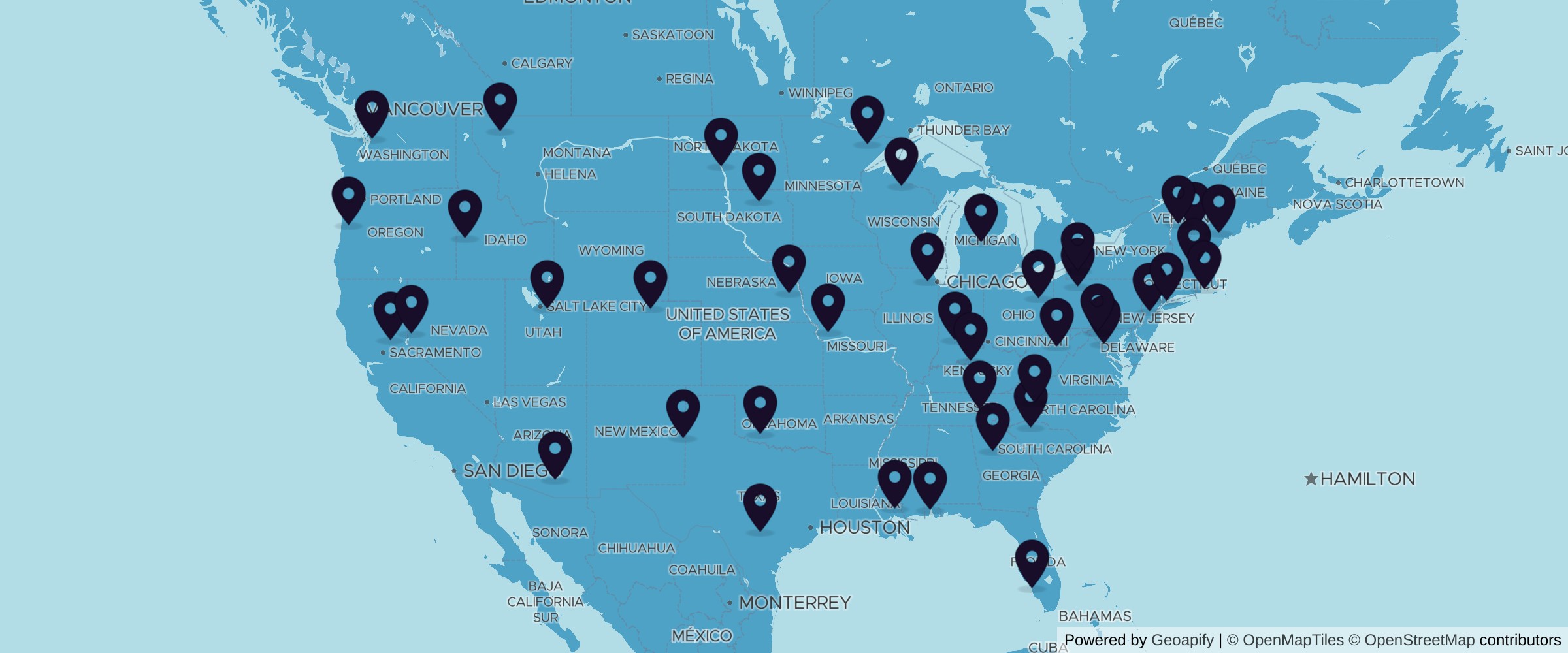 Map of firewood supplier suppliers across the United States