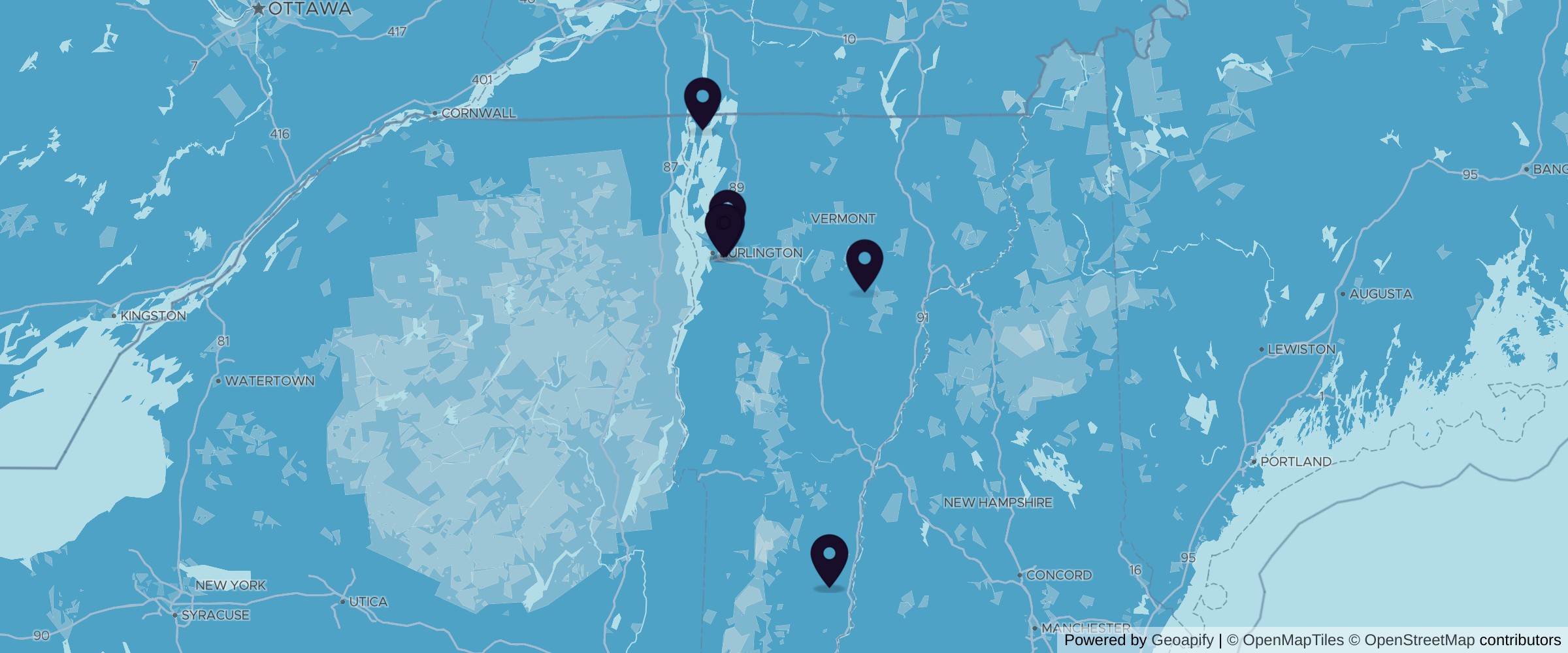 Map of 8 hardwood lumber suppliers across Vermont