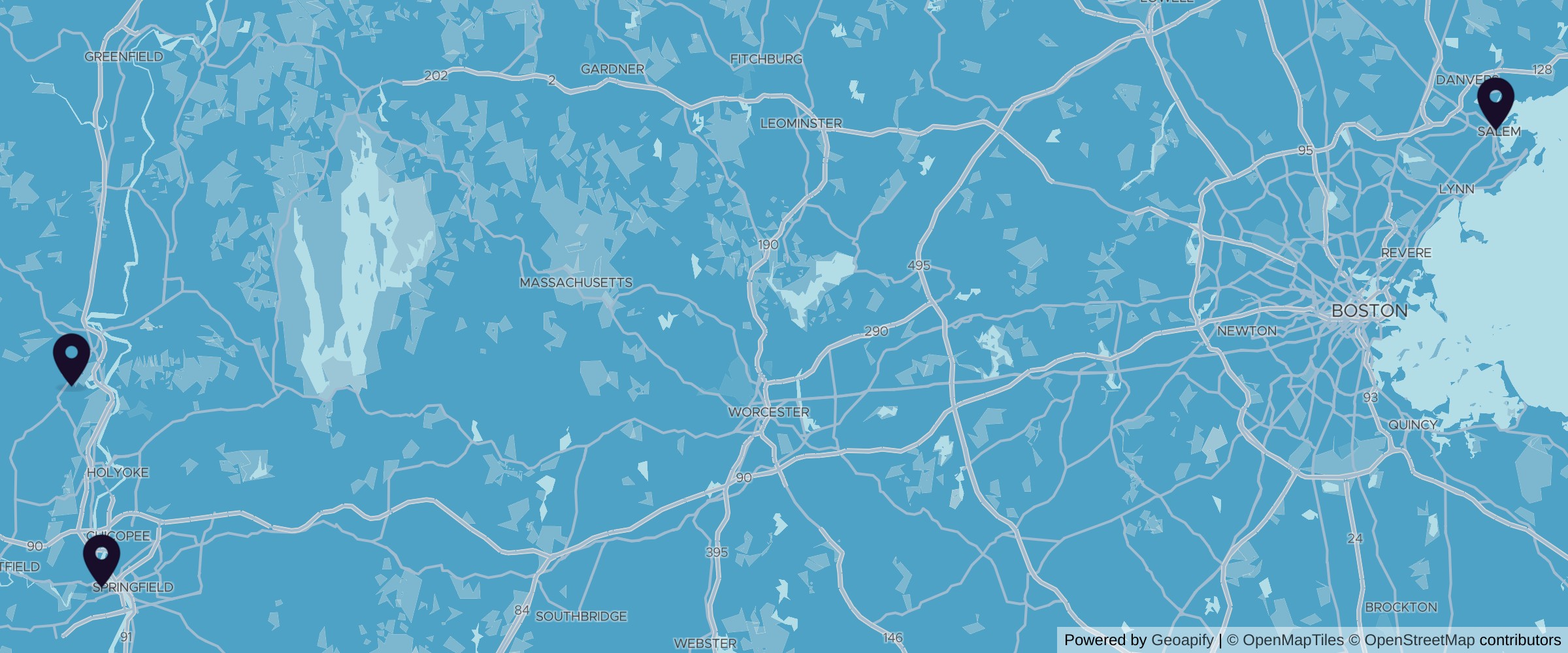 Map of 3 plywood supplier suppliers across Massachusetts
