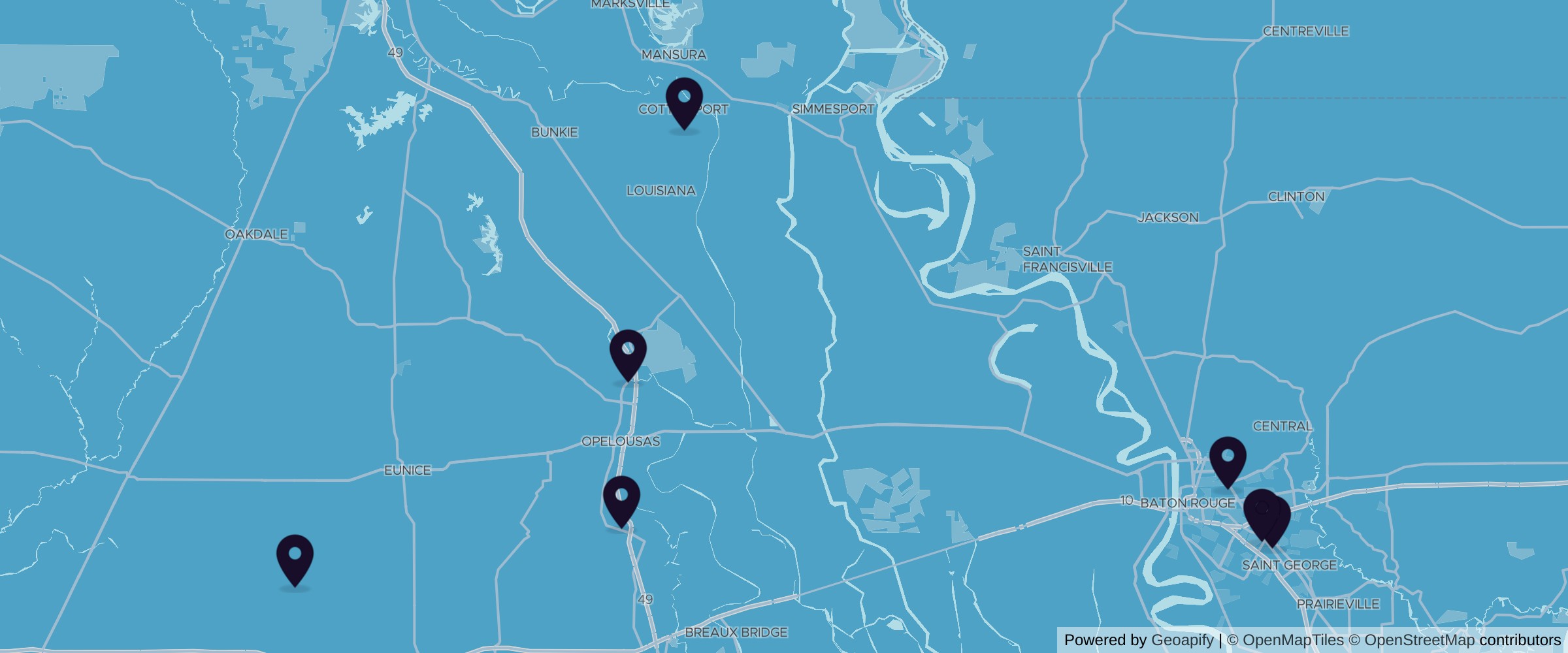 Map of 7 reclaimed wood suppliers across Louisiana