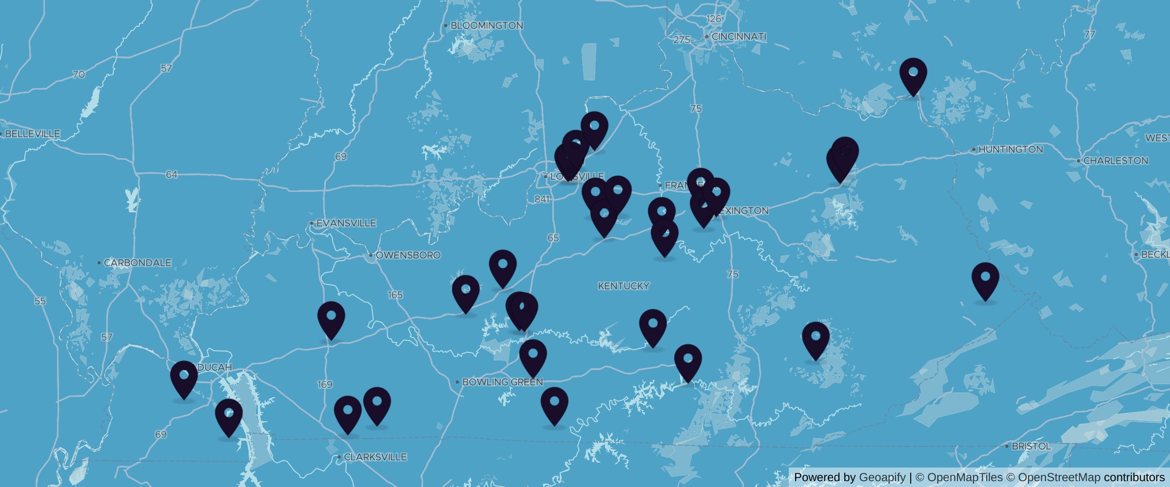 Map of wood suppliers across Kentucky