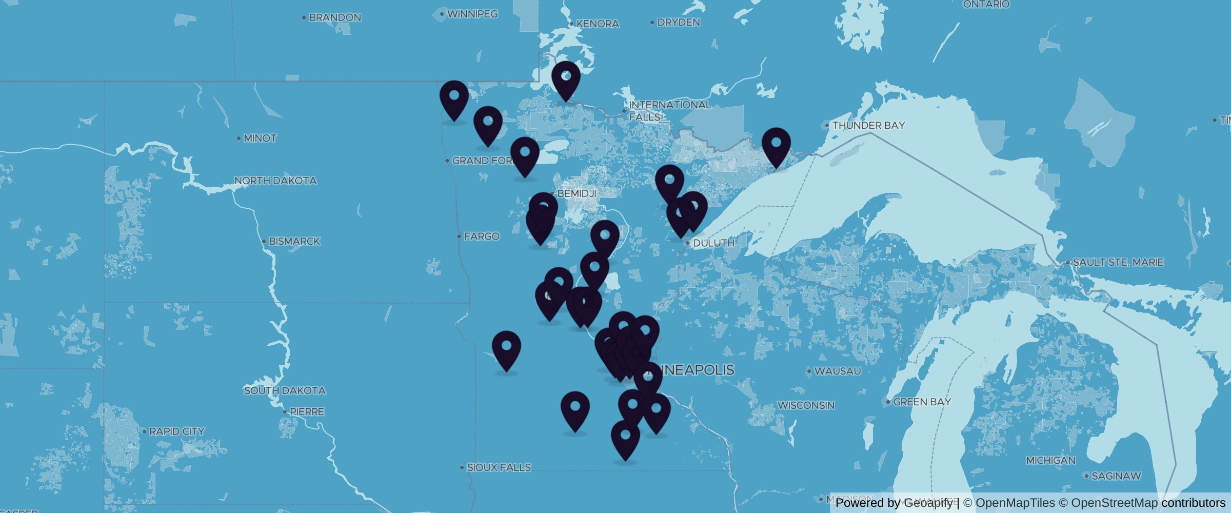 Map of wood suppliers across Minnesota