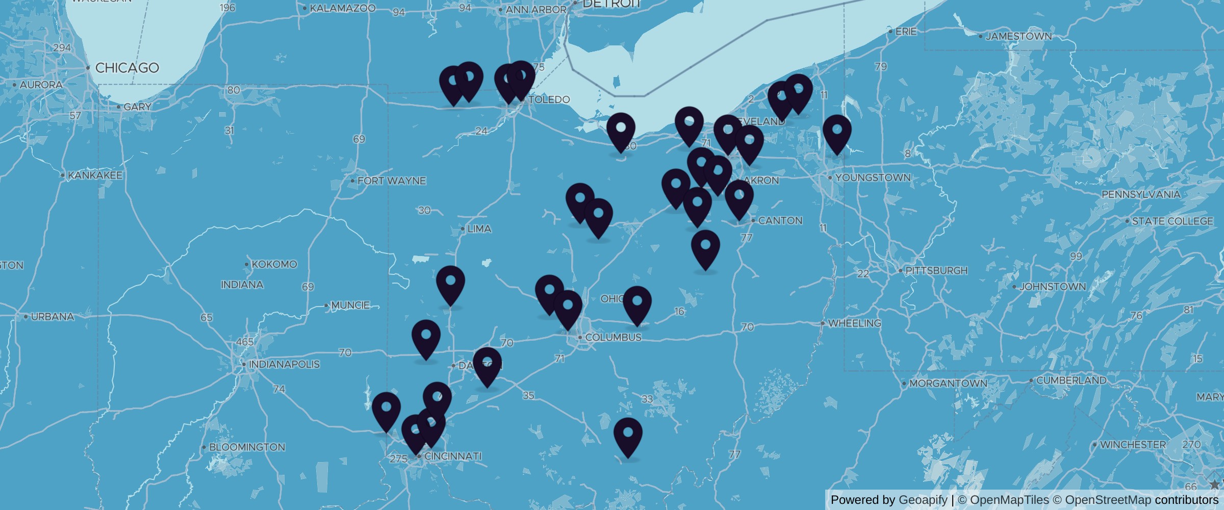 Map of wood suppliers across Ohio