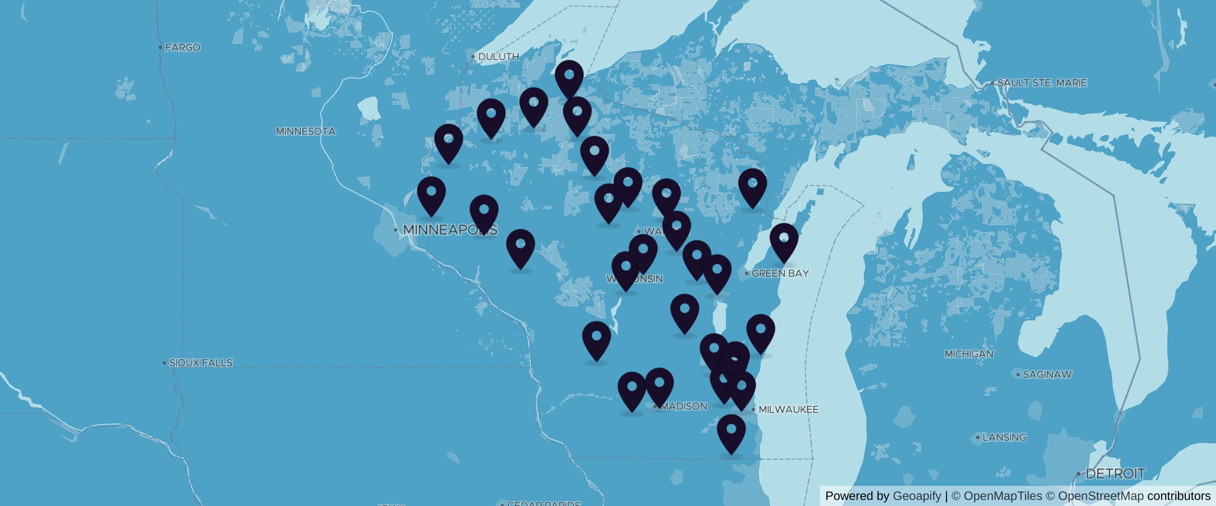 Map of wood suppliers across Wisconsin